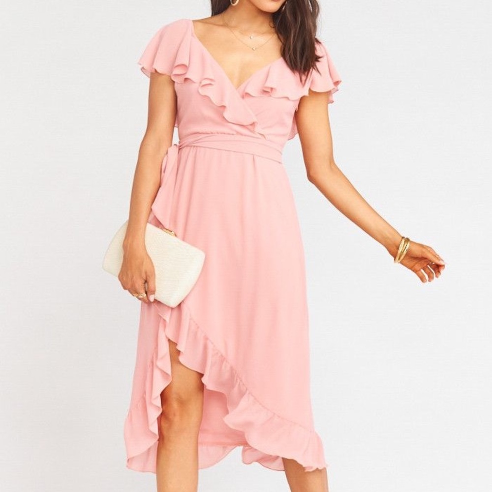 Show Me Your Mumu Pink Ruffle Granada Dress Size Medium - Picture 2 of 11